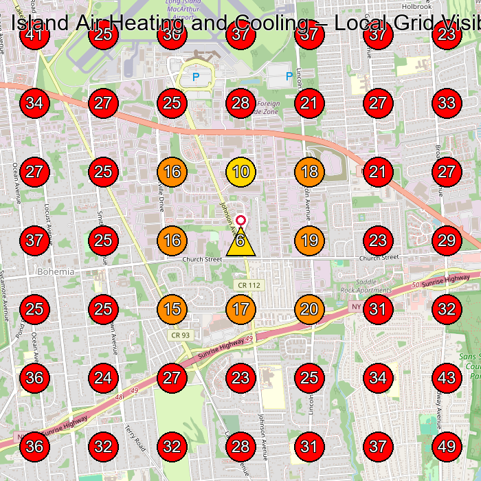 Island Air Heating and Cooling GeoGrid visibility map for Heating Contractor in Ronkonkoma